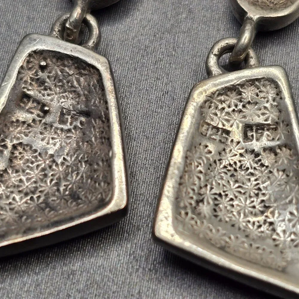 VTG Carol Felley Sterling Silver Abalone Mosaic Dangle Earrings 1" Signed CFJ - Picture 6 of 9